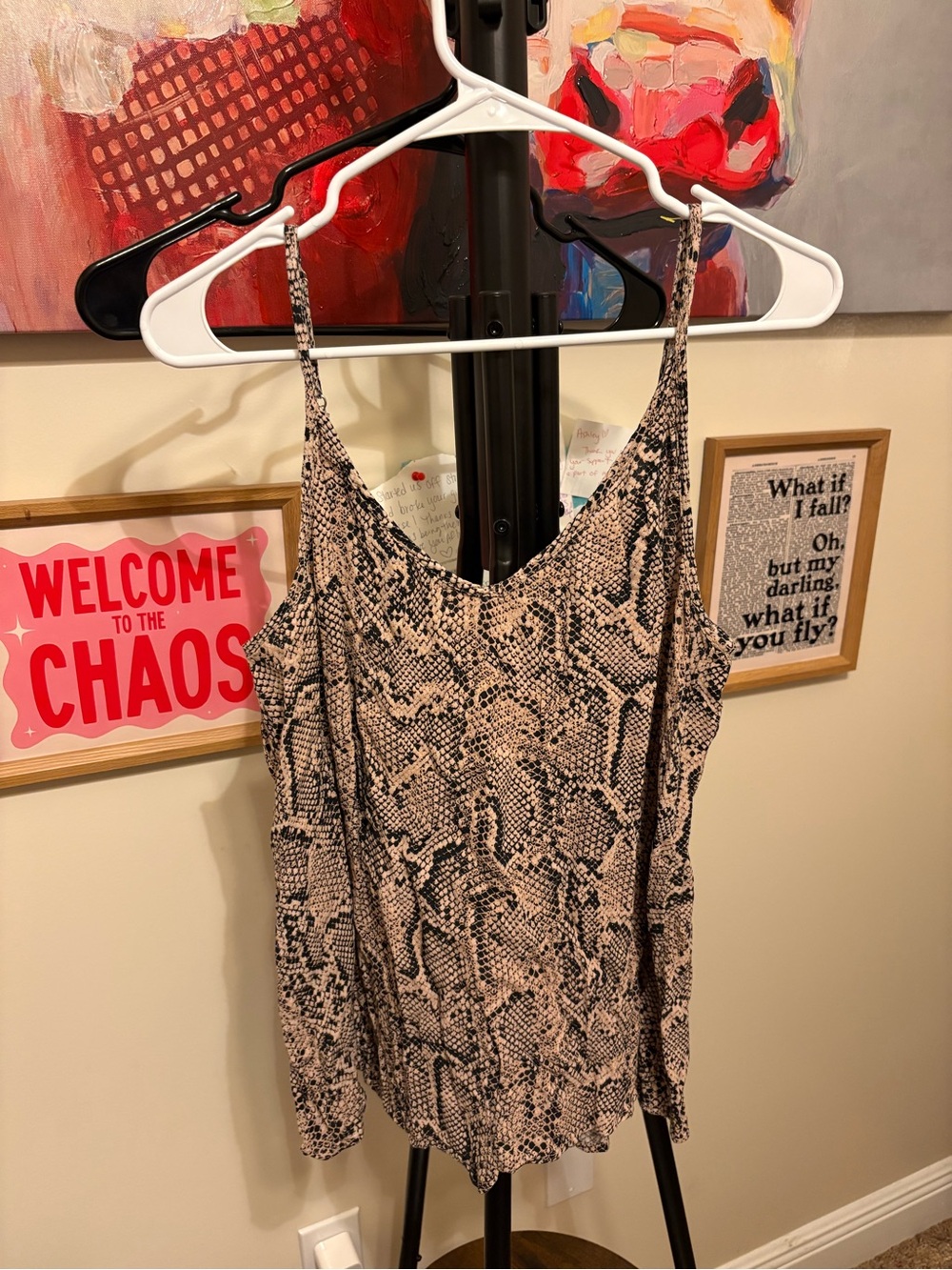 Entro L Snake Print Cami Tank Top - Beige/Black